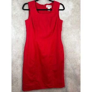 VTG 90s CAROL HORN WORKSHOP Red Sleeveless Square Neck Sheath Dress Size 6 Linen